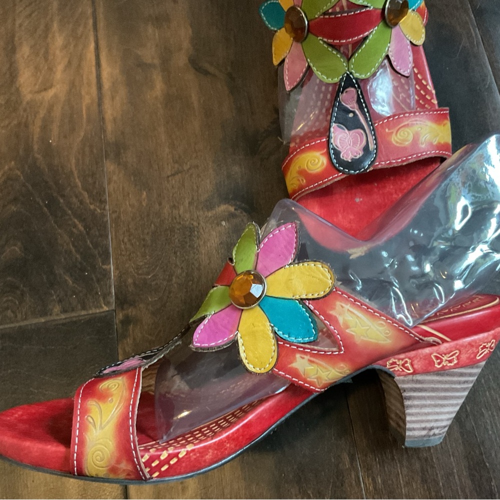Womens Spring Step PAPAYA sandals heels jeweled leather 40 9